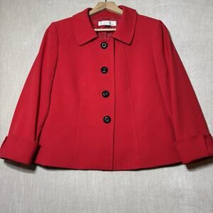 Tahari Womens Lined Button Front Blazer Jacket Sz 6 Red Luxury Old Money Classic